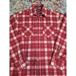 Vintage 90's Royal Knight 100% Cotton Flannel Button Up Shirt Size L/XL Red